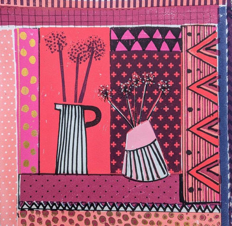 Jenny Martin RSW 'Arrangement in Pink and Gold' screenprint 28.5x28.5cm (unframed, without mount)