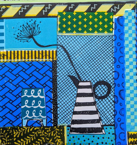 Jenny Martin RSW 'Arrangement in Turquiose' screen print 28.5x28.5cm (unframed, without mount)