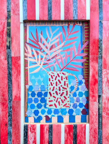Jenny Martin RSW 'Tiny Jewelled Painting - Pink Ferns' mixed media 20x15cm inc frame