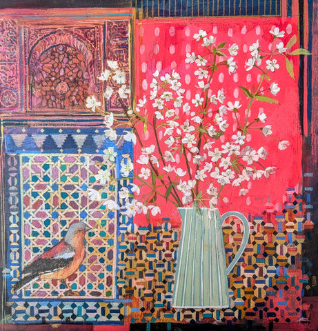 Jenny Martin 'Wild Cherry' mixed media 38x38cm (55x55cm framed)