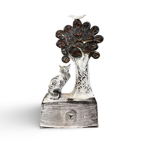 Jeremy James ‘Cat, Tree and Bird’ ceramic H28cm