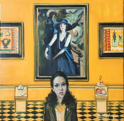 Joe Hargan 'Striking a Pose' oil on canvas 51x51cm