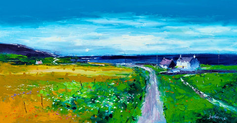 John Lowrie Morrison OBE 'Lower Kilchattan, Isle of Colonsay' oil on canvas 41x76cm (16x30ins)