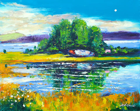 John Lowrie Morrison OBE 'Old beached boat, Salen, Isle of Mull' oil on canvas 61x76cm (24x30ins)