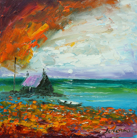 John Lowrie Morrison OBE 'Storm coming in, Isle of Tiree' oil on canvas 30.5x30.5cm (12x12ins)