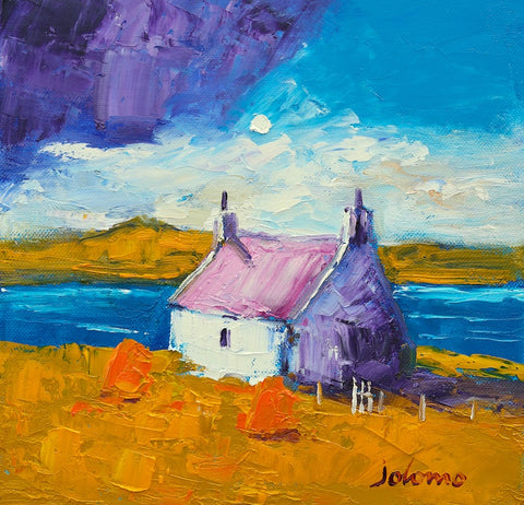 John Lowrie Morrison OBE 'Twa haystacks, Isle of Harris' oil on canvas 25.5x25.5cm (10x10ins)