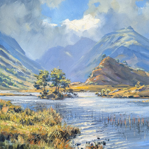 Julian Mason 'Loch nan Gabhar, Glengower, Ardgour' oil on canvas 40x40cm (55x57cm framed)