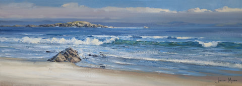 Julian Mason 'Traigh Bhan, Iona' oil on canvas 30x80cm (47x96cm framed)