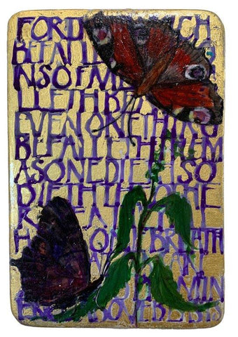 Julie Goring 'All One Breath Series - Butterflies' acrylic & gold leaf on board 16.3x9cm (26x21cm framed)