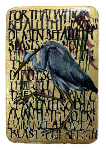 Julie Goring 'All One Breath Series - Heron' acrylic & gold leaf on board 16.3x9cm (26x21cm framed)