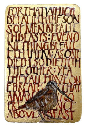 Julie Goring 'All One Breath Series - Woodcock' acrylic & gold leaf on board 16.3x9cm (26x21cm framed)