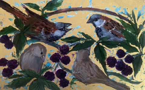 Julie Goring 'Bramble Crosspatch' acrylic on gesso panel with 22 ct gold leaf 20x12.5cm