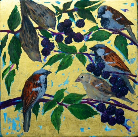 Julie Goring 'Breasting the Brambles' acrylic and 22ct gold leaf on board 20x20cm