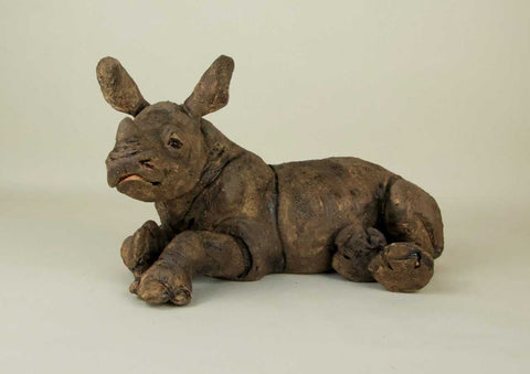 Julie Wilson 'Baby Rhino Lying' ceramic