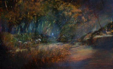 Kate Bentley RI RSW 'Autumn Evening' oil on panel 56x35cm (76x55cm framed)