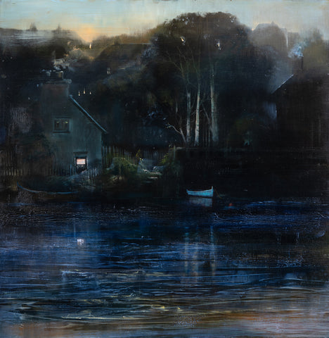 Kate Bentley 'The Harbour Master v2' oil on panel 50x50cm (66x66cm Framed)
