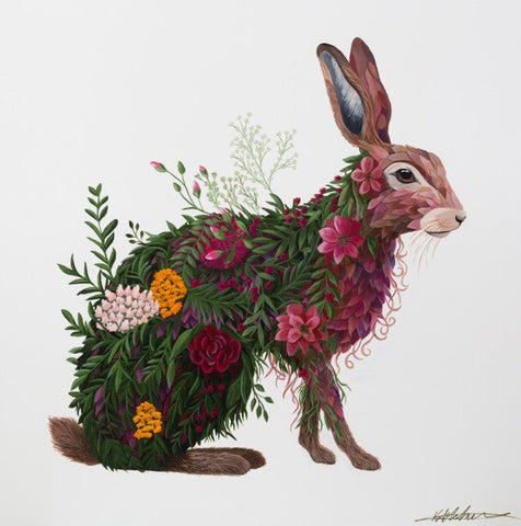 Kelly Stevens-McLaughlan 'Hare Rosa' acrylic on canvas 90x90cm