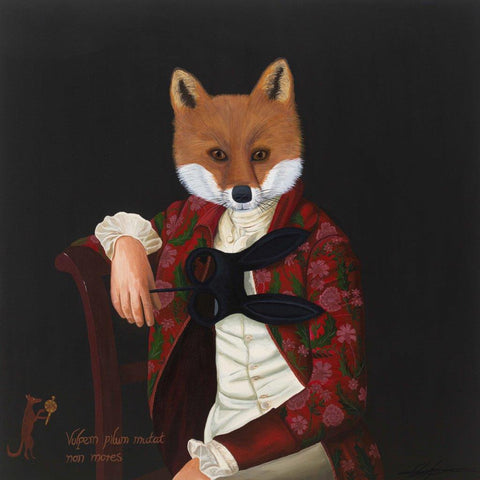 Kelly Stevens-McLaughlan 'The Masked Fox in Red Jacket' acrylic on canvas 90x90cm