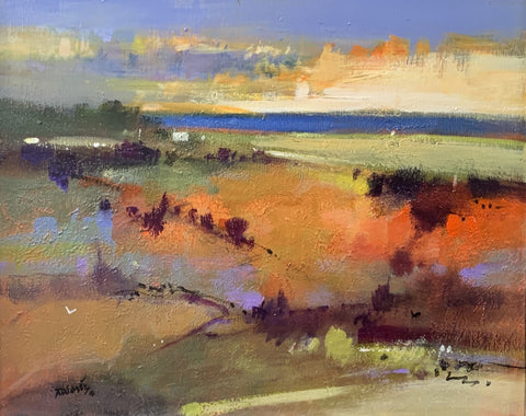 Ken Roberts 'Autumn, Fife Coast' acrylic on linen 40x50cm (56x66cm framed)