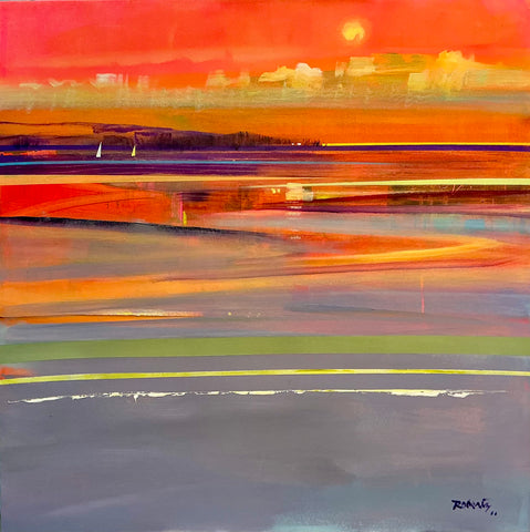 Ken Roberts 'River of Dreams' acrylic on canvas cradle 80x80cm (84x84cm framed)