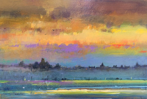 Ken Roberts 'Scottish Coastal Sunset' acrylic on canvas 60x90cm