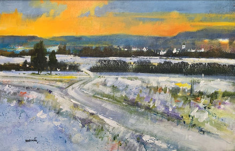 Ken Roberts 'Trossachs Winter Sunset' acrylic on canvas 60x90cm