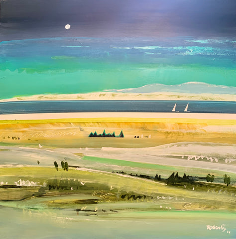 Ken Roberts 'Winterland, River Tay' acrylic on cradled wood panel 61x61cm (framed 81x81cm)