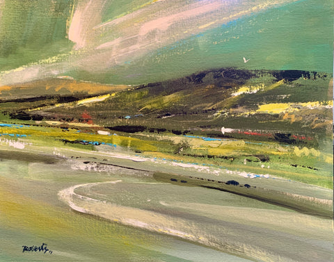 Ken Roberts 'Winter on Loch Achray' acrylic on wood 41x51cm (57x67cm framed)