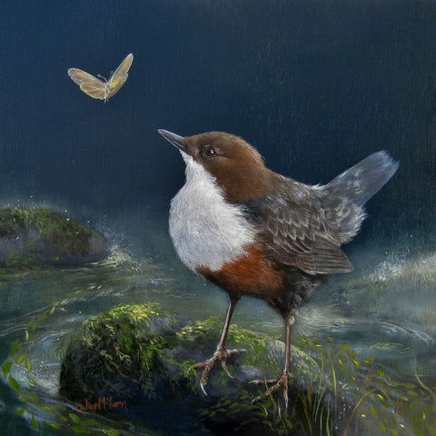 Lesley McLaren 'Dipper' oil on gesso board 25x25cm