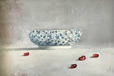 Lindsay Turk 'Arils & Japanese Bowl' oil on canvas 20x30cm (33x43cm framed)
