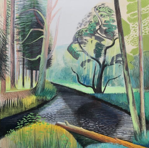 Lindsey Hambleton 'From the Bridge' mixed media on wood panel