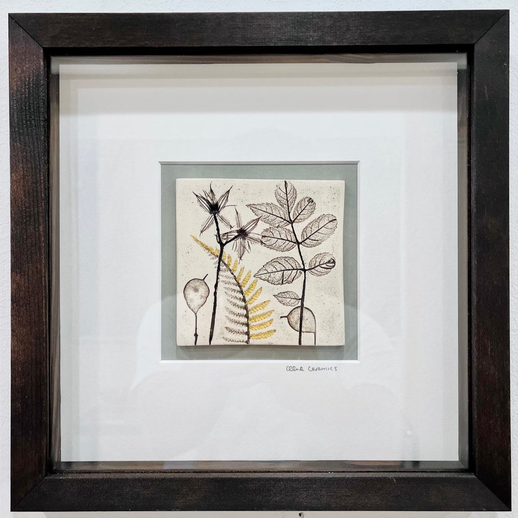 Original ceramic by Lisa Ellul.  Each tile features beautiful botanical imagery, reflecting Lisa's deep appreciation for the natural world. Due to the use of 24ct gold, the colour will never tarnish and will always maintain a stunning shimmer.
