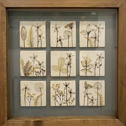 Lisa Ellul 'Framed tiles 2' nine together ceramic and 22ct gold leaf