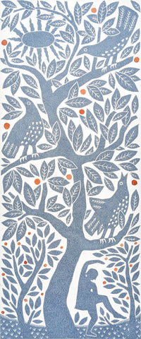 Lizzie Wheeler 'Dancing at Dawn' linocut 42.5x17.5cm