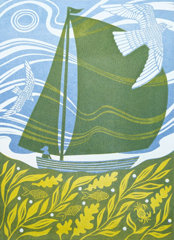 Lizzie Wheeler 'Sailing By' linocut edition of 20 38x28.5cm