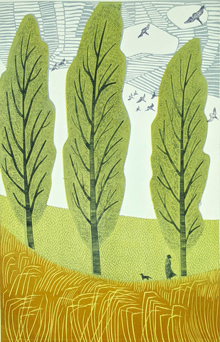 Lizzie Wheeler 'The Poplars' limted edition linoprint and drypoint 51.5x33.5cm