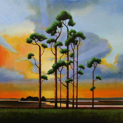 Louis McNally 'In a Row' oil on board 45.5x45.5cm