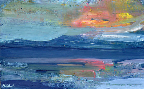 Mairi Clark 'Late Sunset, Loch Sunart' oil on board 31x51cm (framed 46x66cm)