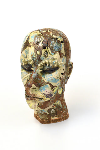 Helen Nottage 'Male Head - Blues' ceramic 20x12x17cm