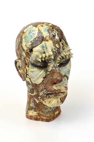 Helen Nottage 'Male Head - Blues' ceramic 20x12x17cm