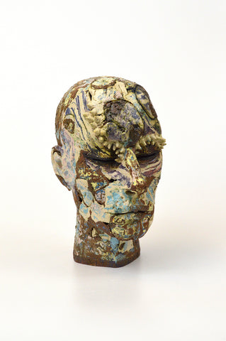 Helen Nottage 'Male Head - Stripes' ceramic 20x12x17cm