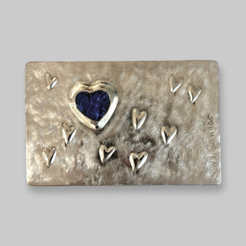 Maria Santos '2-Section Box - Hearts' thuya wood and pewter H3xW9.5xD6cm