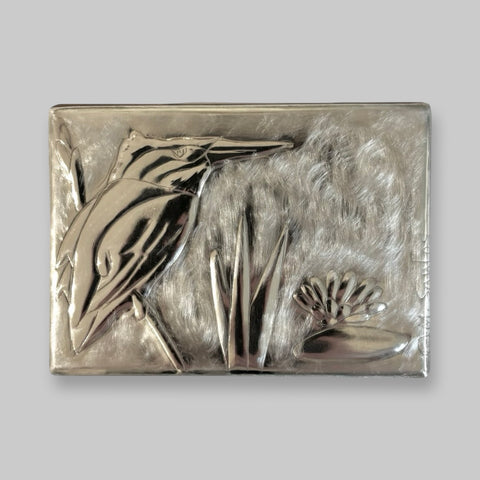 Maria Santos '2-Section Box - Kingfisher' thuya wood and pewter H3xW9.5xD6cm