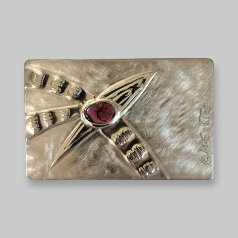 Maria Santos '2-Section Box - Star & Pink Abalone' thuya wood and pewter H3xW9.5xD6cm