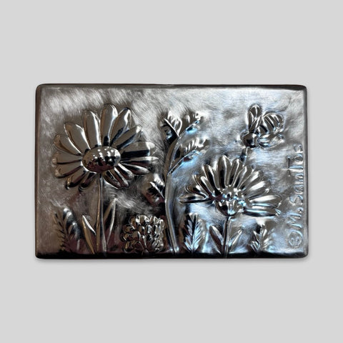 Maria Santos 'Butterflies & Flowers 2-Section Box' thuya wood and pewter H3xW9.5xD6cm