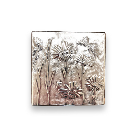Maria Santos 'Butterflies & Flowers 9 Section Box' thuya wood and pewter 13x13x3.5cm