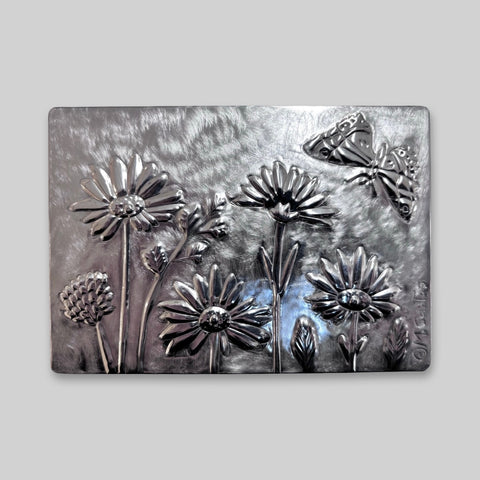 Maria Santos 'Flowers & Butterflies Small Box' thuya wood and pewter H5xW13xD9cm