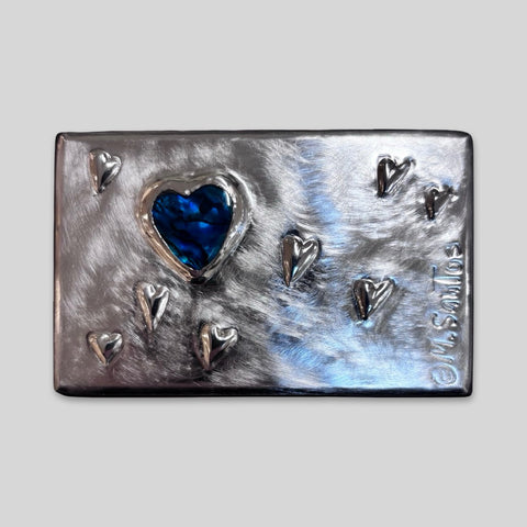 Maria Santos 'Hearts 2-Section Box' thuya wood and pewter H3xW9.5xD6cm