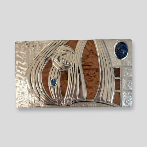 Maria Santos 'Large Box - Rose & Abalone' thuya wood and pewter H12xW26xD15cm