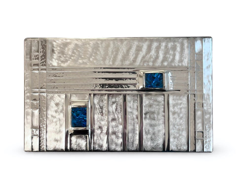 Maria Santos ‘Little Windows' 20+2 section box’ thuya wood and pewter 26x16x7cm